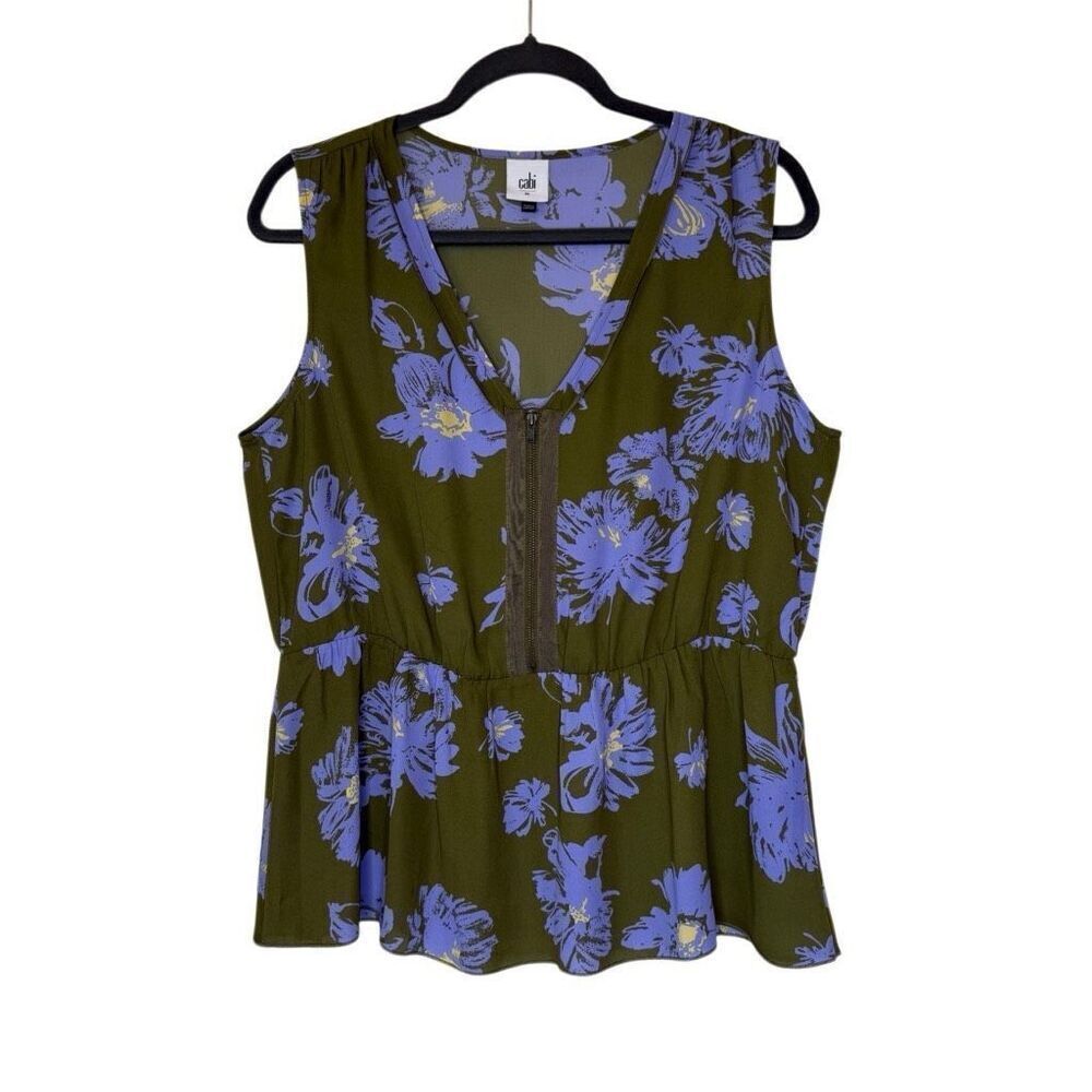 CAbi Celebrity Olive Grn & Lilac Sleeveless Top Sz M Casual, Career - Picture 2 of 13